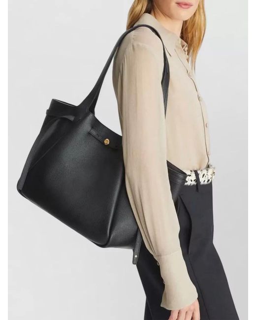 Tory Burch Black Romy Tote Dual Handles Textured Leather