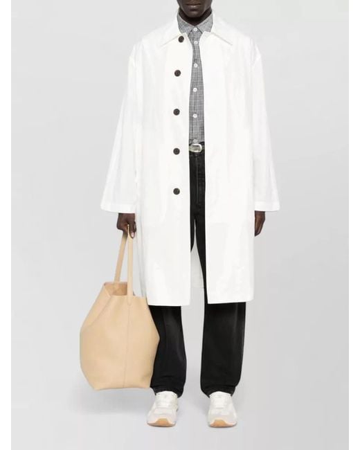 Studio Nicholson White Nylon Cotton Blend Long Single Breasted Coat