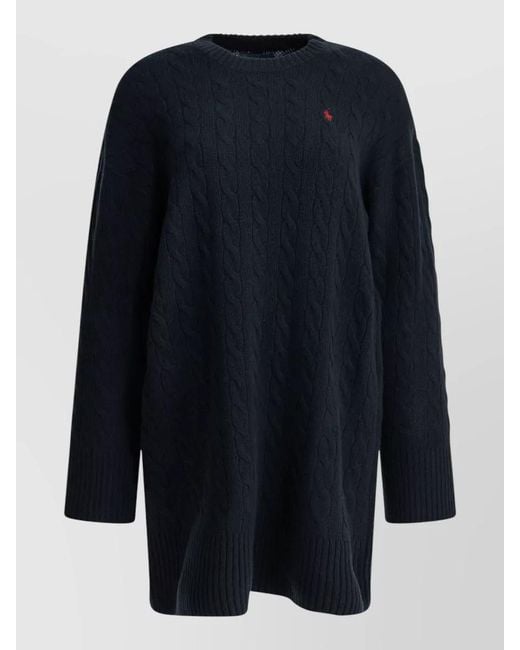 Polo Ralph Lauren Blue Knit Mini Dress Logo Crew Neck