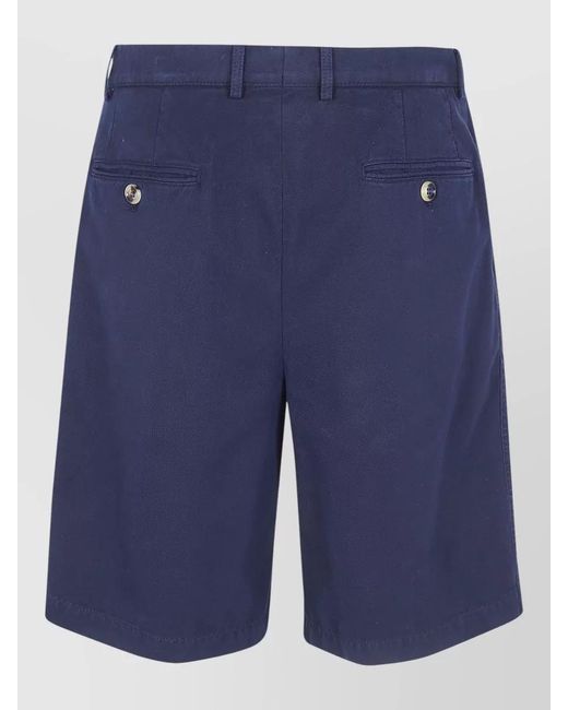 Brunello Cucinelli Blue Tailored Bermuda Trousers Belt Loops Pleats for men