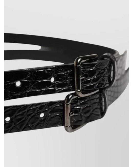 Dolce & Gabbana Gray Double Strap Leather Belt Buckle for men