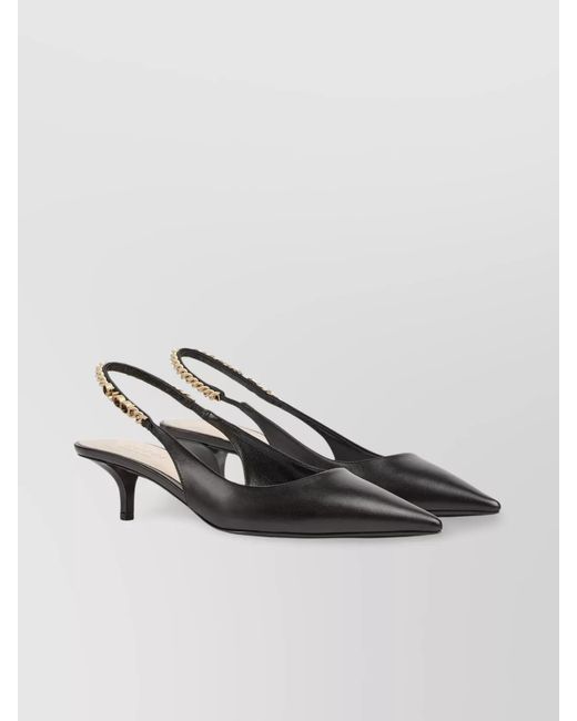 Gucci Gray Hand-Stitched Chain Detail Kitten Heel Pumps