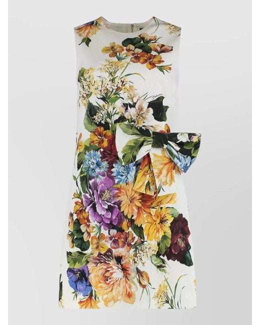 Dolce & Gabbana White Silk Floral-Print Sleeveless Mini Dress