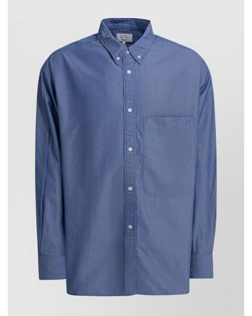 Beams Plus Blue Cotton Oxford Shirt for men