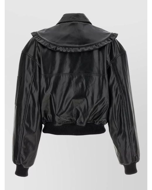 Ganni Black Future 7093 Bomber Jacket Ribbed Hem