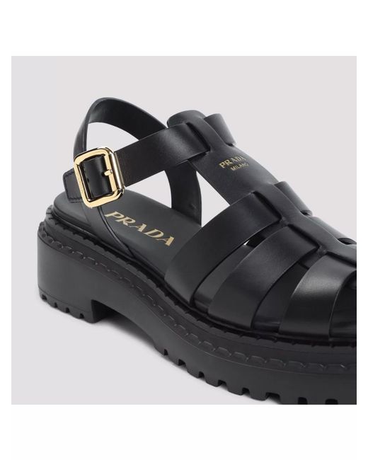 Prada Gray Leather Flatform Sandals