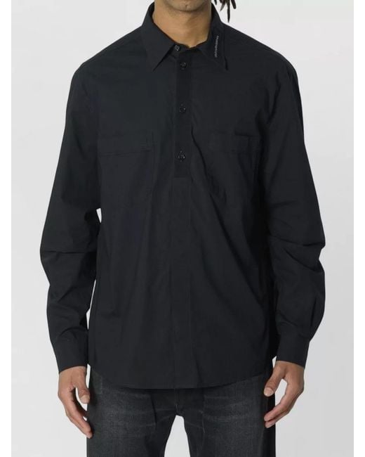 Dolce & Gabbana Blue Stretch Cotton Military Style Shirt for men