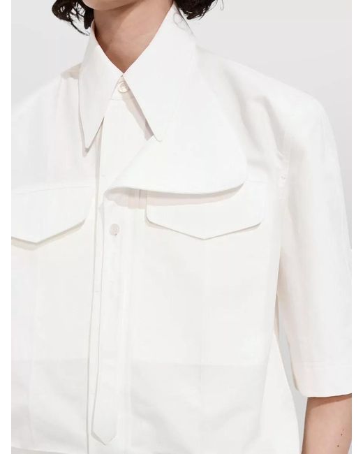 Bottega Veneta White Cotton Shirt Short Sleeves Relaxed Cut