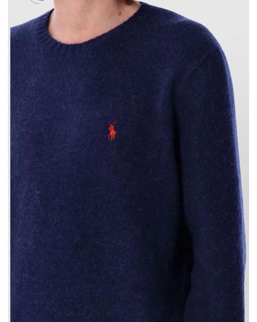 Polo Ralph Lauren Blue Wool-Blend Crewneck Pullover Long Sleeves for men