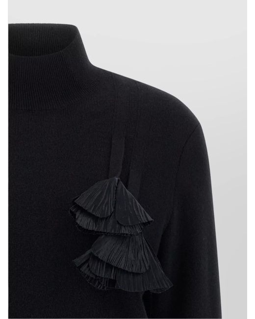 Ferragamo Blue Cashmere Virgin Wool Floral Appliqué Mock Neck Jumper