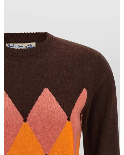 Ballantyne Orange Cashmere Diamond-Intarsia Crewneck Sweater