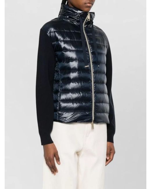 Herno Blue Hooded Down Jacket High Neck Quilting