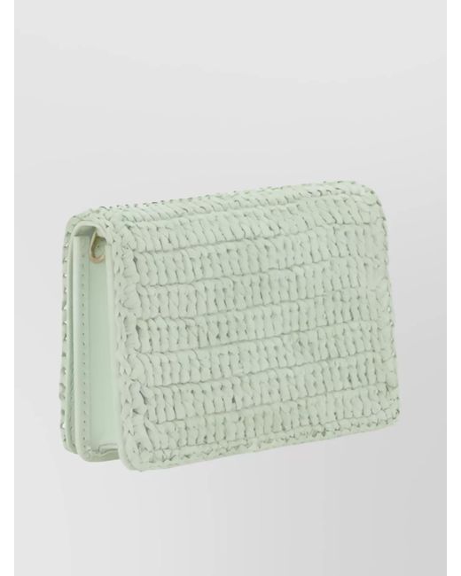 Prada Green Raffia Shoulder Strap Card Holder