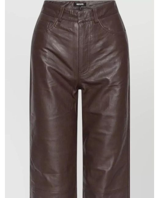 ROTATE BIRGER CHRISTENSEN Brown Leather Wide-Leg Trousers