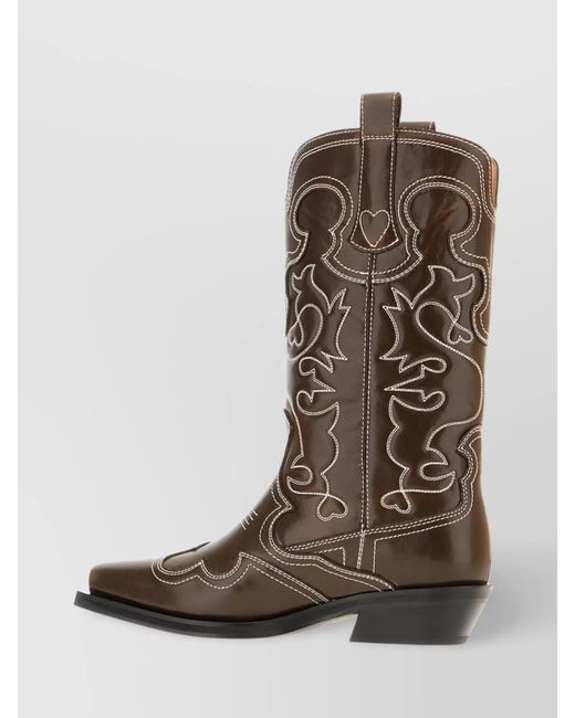 Ganni Brown Synthetic Leather Shaft Boots
