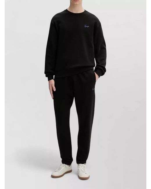 KENZO Black Crewneck Top Cuffs Ribbed Hem Detail for men