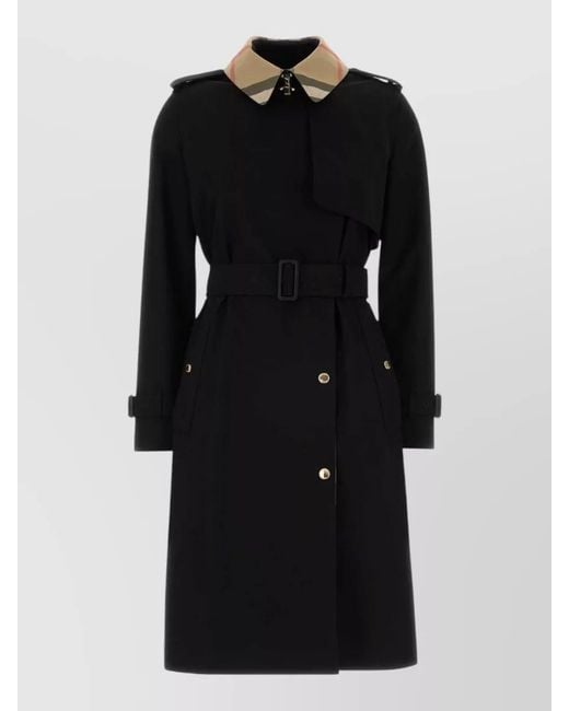 Burberry Black Cotton Trench Coat Belted Waist Epaulettes