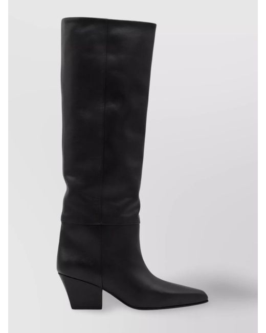 Paris Texas Black Pointed Toe Knee Length Block Heel Boots
