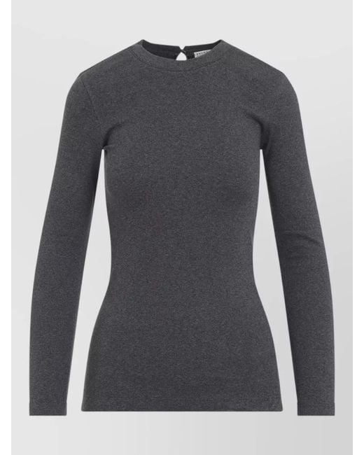 Brunello Cucinelli Gray Rib Knit Long Sleeve Keyhole T-Shirt