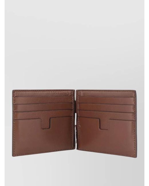Tom Ford Brown Slim Crocodile Print Leather Card Wallet for men