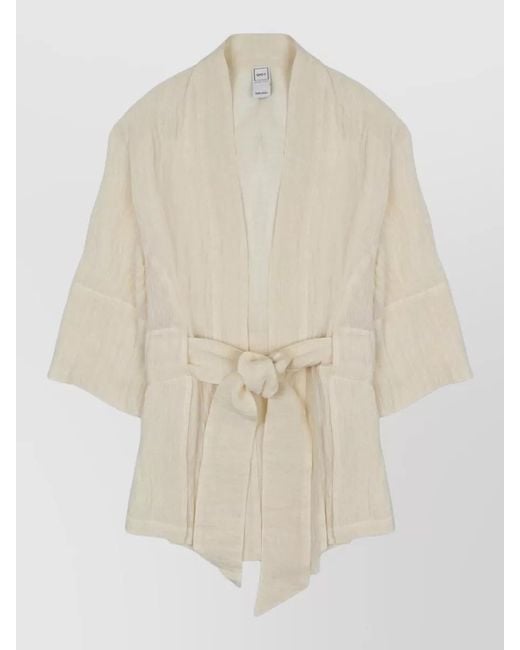 120% Lino White Linen Kimono Jacket Belted Waist