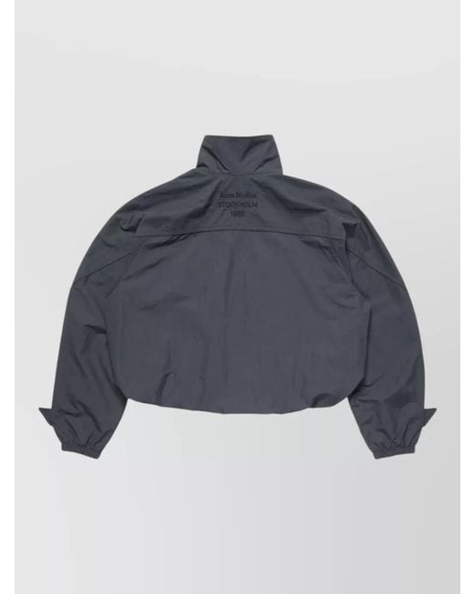 Acne Blue Cropped Nylon Blend Coat High Collar