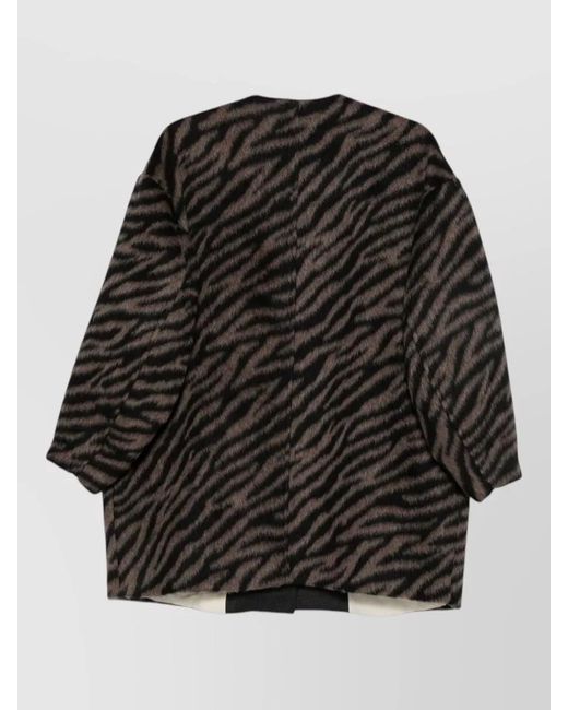 Alysi Black Brushed Tiger-Print Collarless Jacket