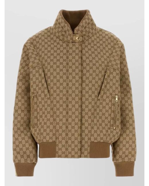 Gucci Brown Jacquard Bomber Jacket