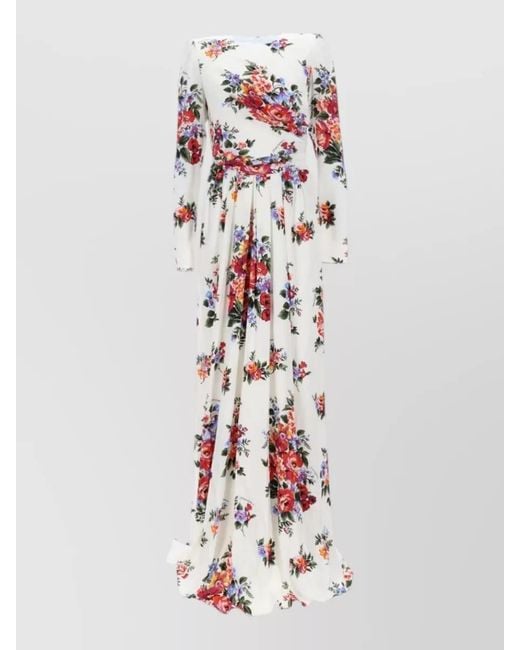 Dolce & Gabbana White Floral Silk-Blend Charmeuse Gown