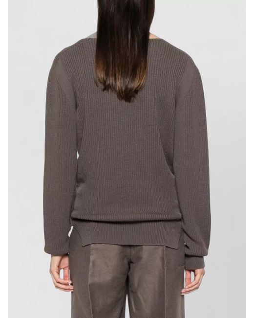 Rick Owens Brown Wool V Neck Relaxed Ribbed Sweater