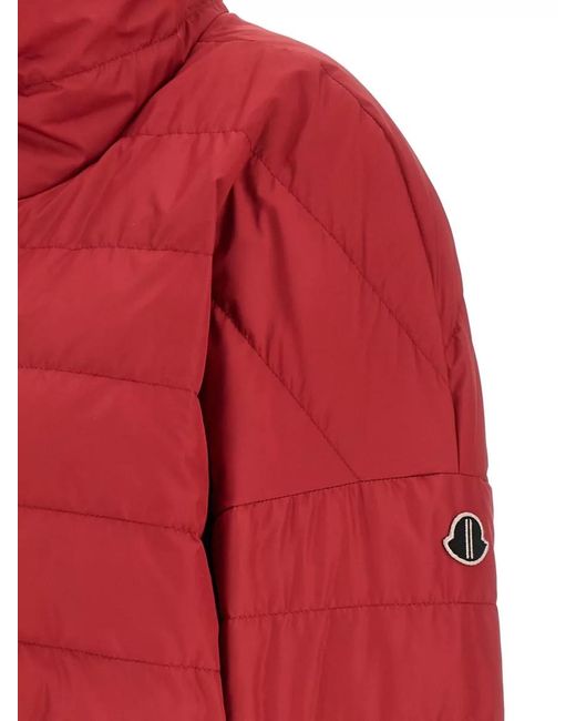 Rick Owens Red Moncler Cropped Down Jacket High Collar