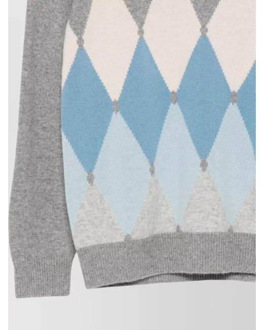 Ballantyne Gray Cashmere Argyle Crew Neck Jumper for men