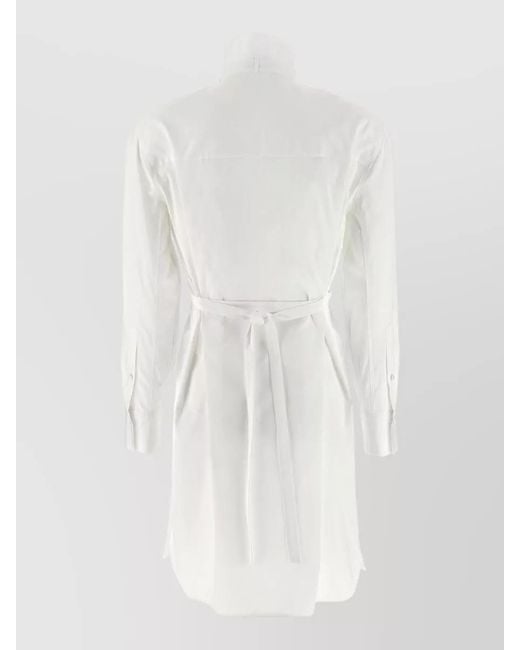McQueen White Tuxedo Shirt Dress Belted Waist Pleated