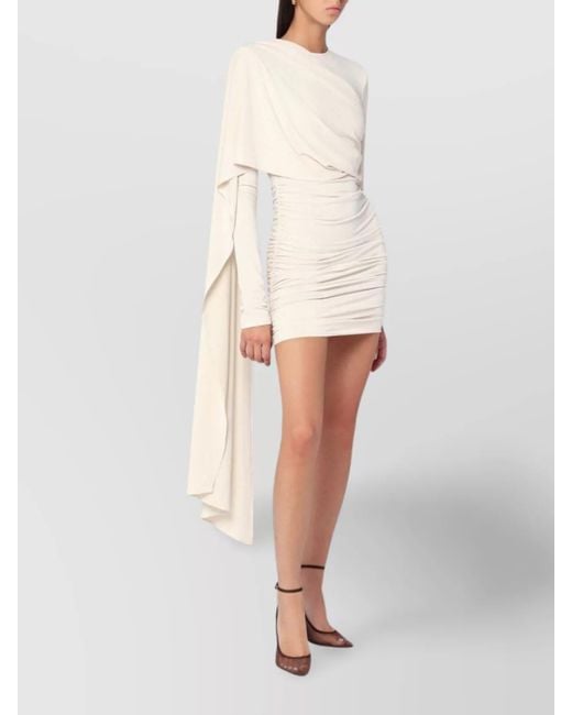 ANDAMANE White Xenia Draped Sleeve Asymmetric Mini Dress