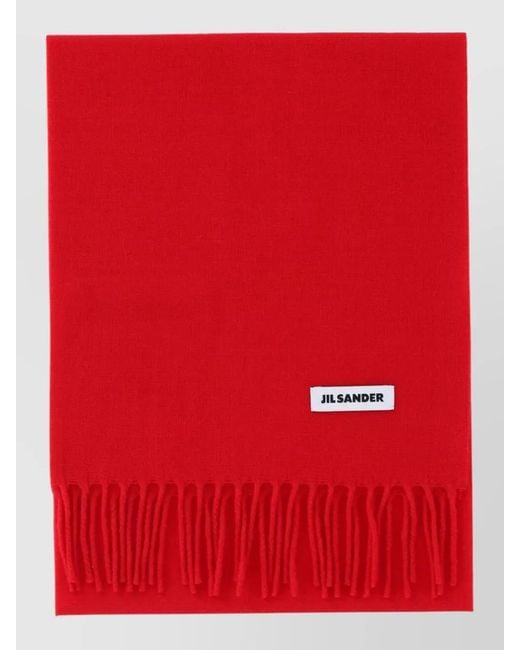 Jil Sander Red Rectangular Scarf Fringed Edges Refined Shape for men