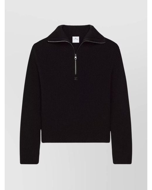 Courreges Black Zip Wool Sweater High Collar