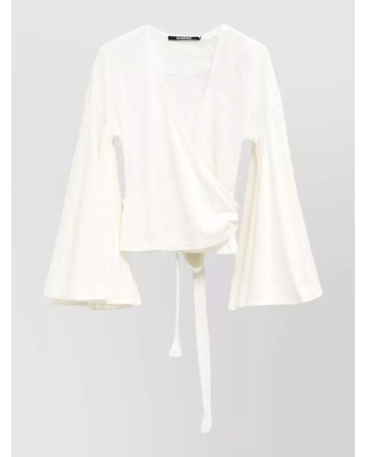 Jacquemus White Ventadou Wrap Top Flared Sleeves V Neck