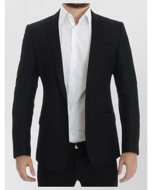 Dolce & Gabbana Black Wool Silk Slim-Fit Blazer for men