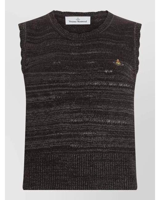 Vivienne Westwood Black Sleeveless Knit Top Logo Embroidery