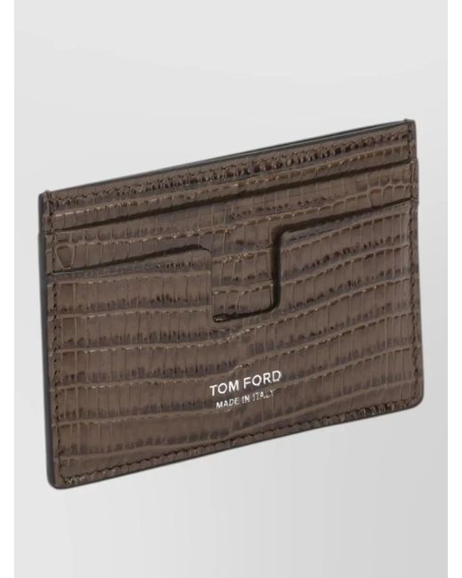 Tom Ford Brown Tejus T Line Crocodile Print Card Holder for men