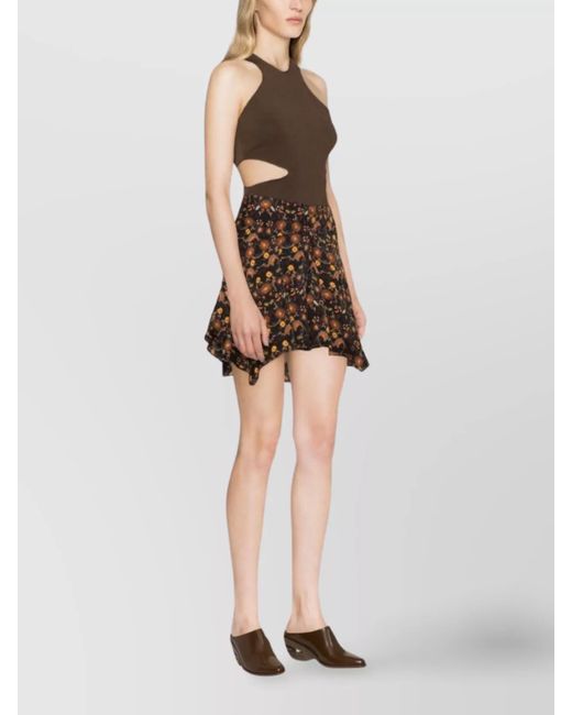 Isabel Marant Black Silk Floral-Print High-Rise Asymmetric Mini Skirt