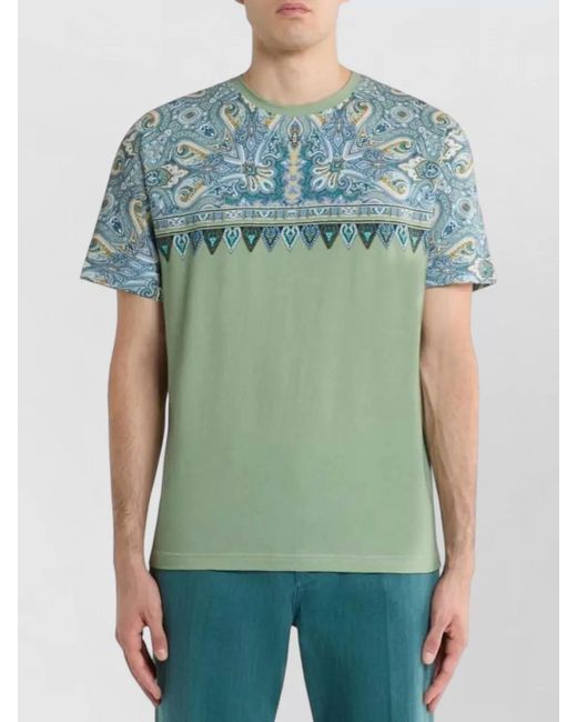 Etro Green Roma Paisley Regular Fit Crew Neck T-Shirt for men