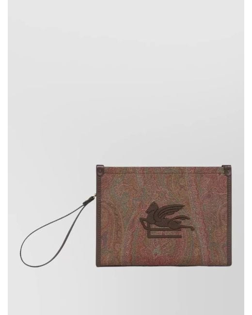 Etro Brown Paisley Clutch Bag Pegasus Embroidery Pouch