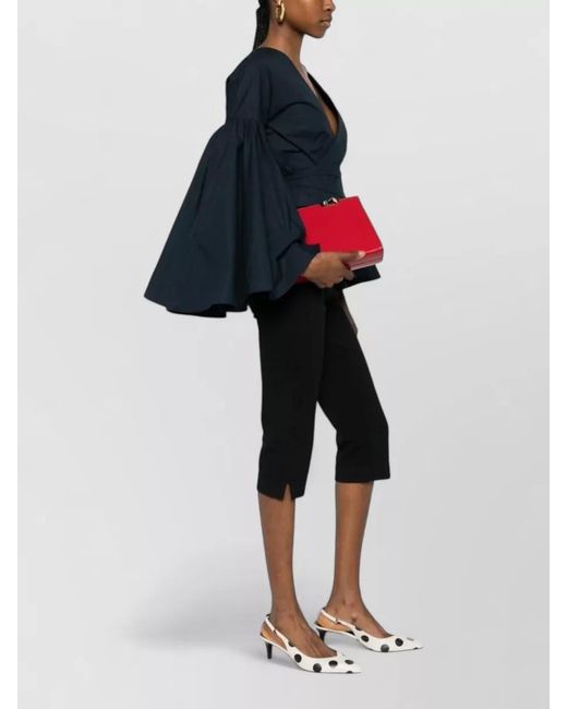 Jacquemus Blue Cotton V-Neck Cropped Wrap Blouse