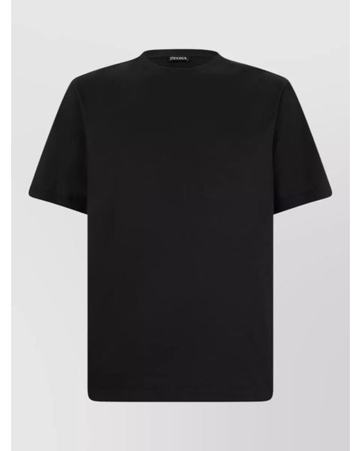 Zegna Black Cotton Crew Neck T Shirt Short Sleeves for men