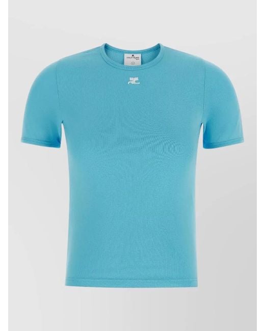 Courreges Blue Signature Contrast Logo Crew Neck T Shirt