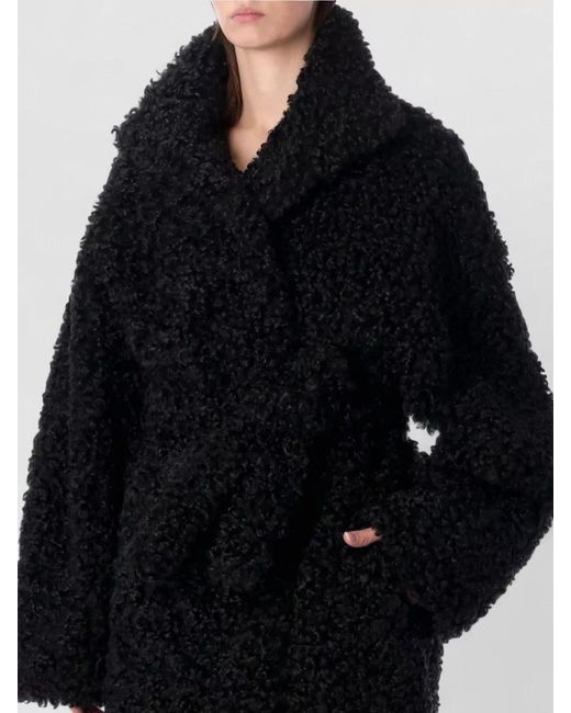 Frankie Shop Black Faux Shearling Oversized Belted Coat