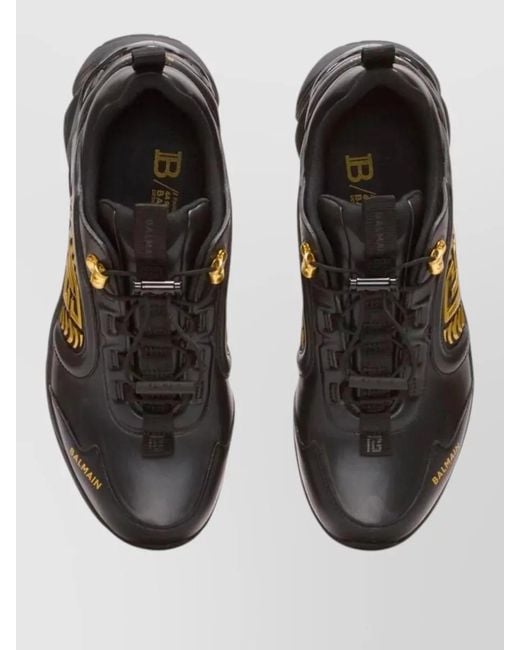Balmain Black Cosmic Dust Glazed Leather Chunky Trainers for men
