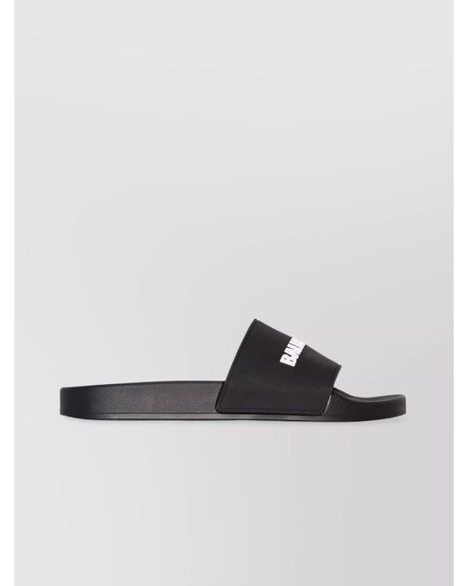 Balenciaga Black Rubber Sole Open Toe Logo Pool Slides