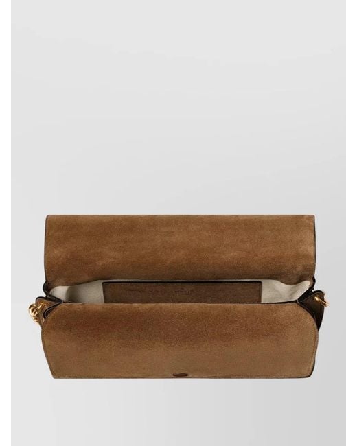 Gucci Brown Gg Chain Large Suede Leather Clutch Bag